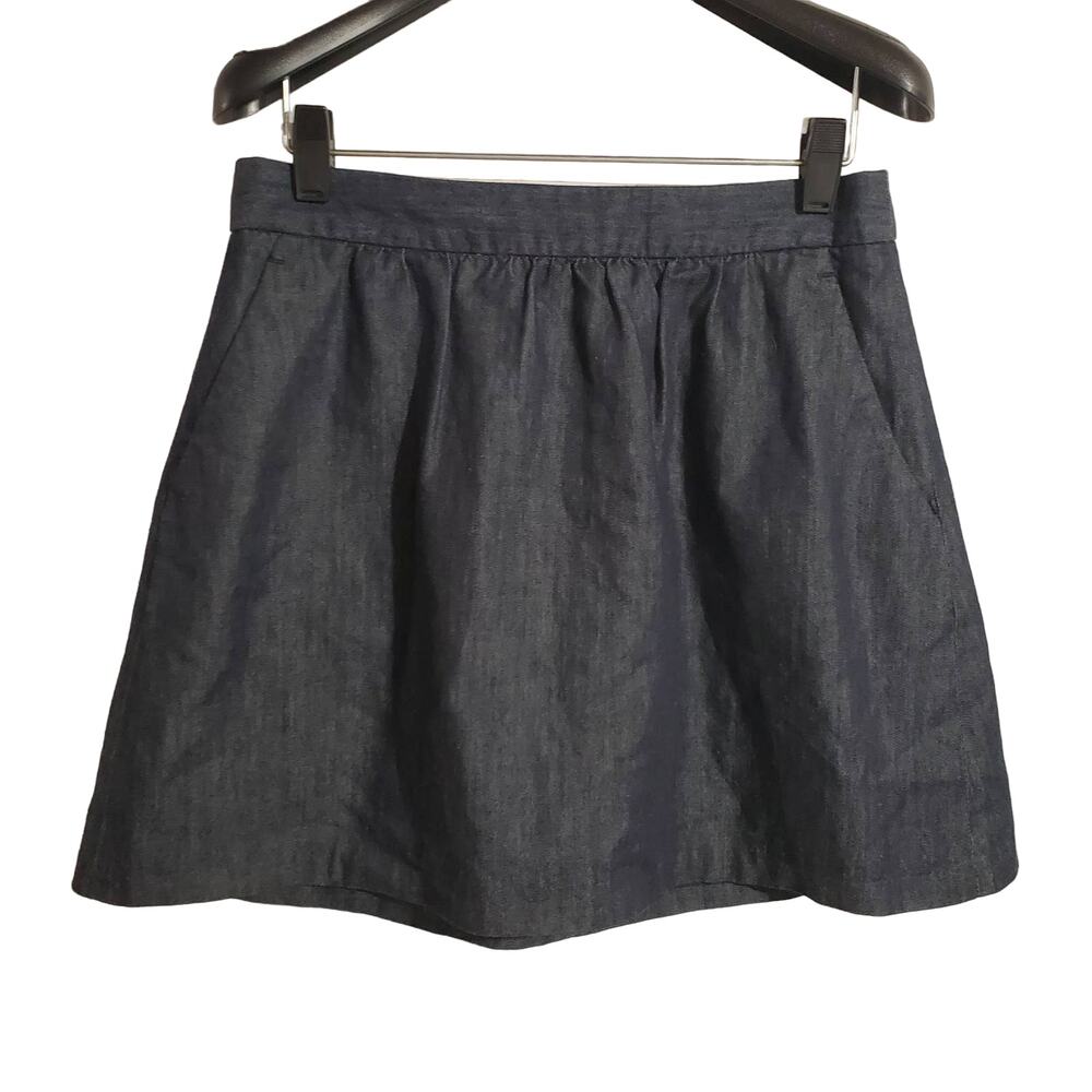 Outback Red Dark Chambray Mini A-Line Denim Skirt Womens Size 2 Petite Pockets
